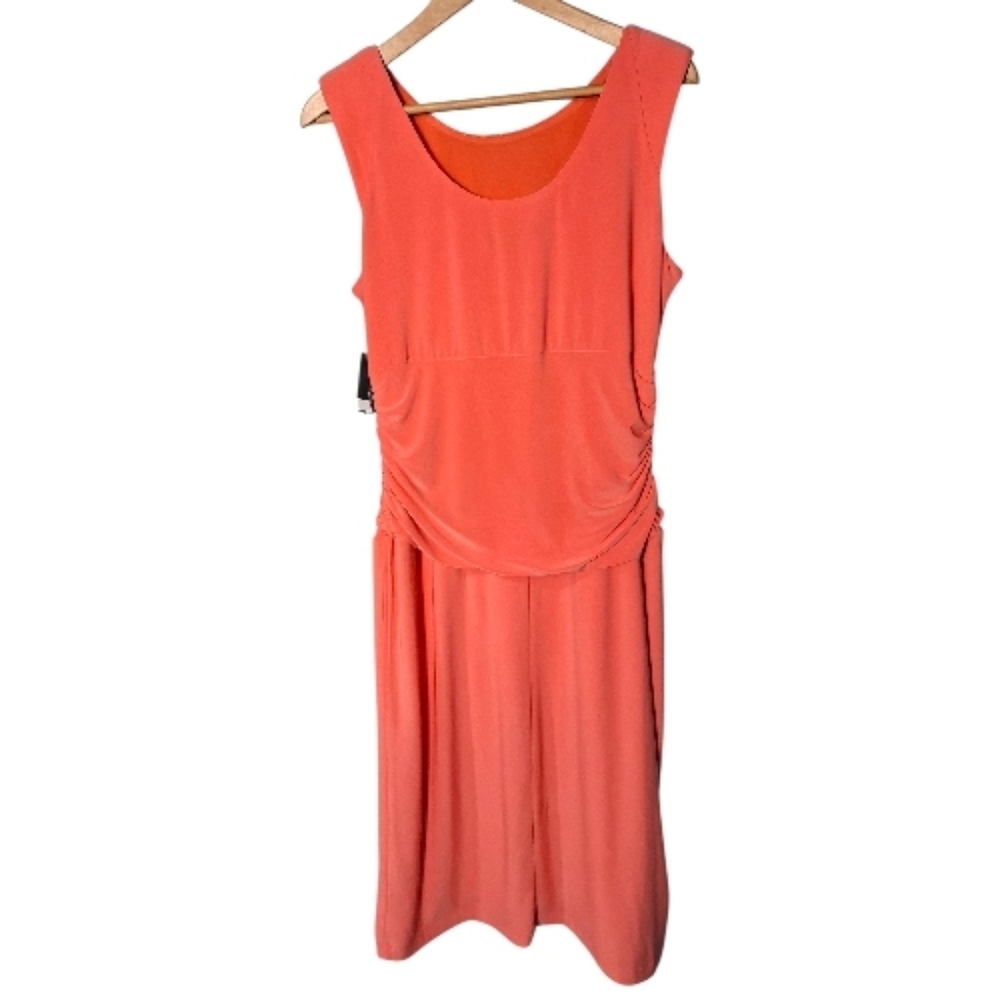 Nine West Womens Size 12 Midi Style Sleeveless Formal Coral Dress Draped Waist